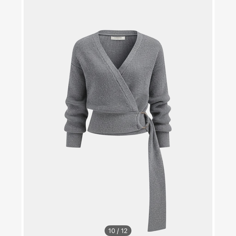 COMMENSE metal ring front wrap sweater - grey - size small